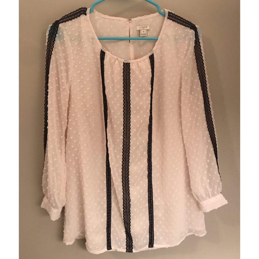 J Crew Lace-trim Swiss-dot Top